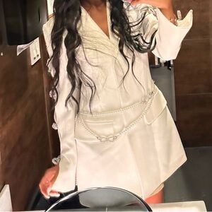 Chic White Blazer/Dress with Chain Details